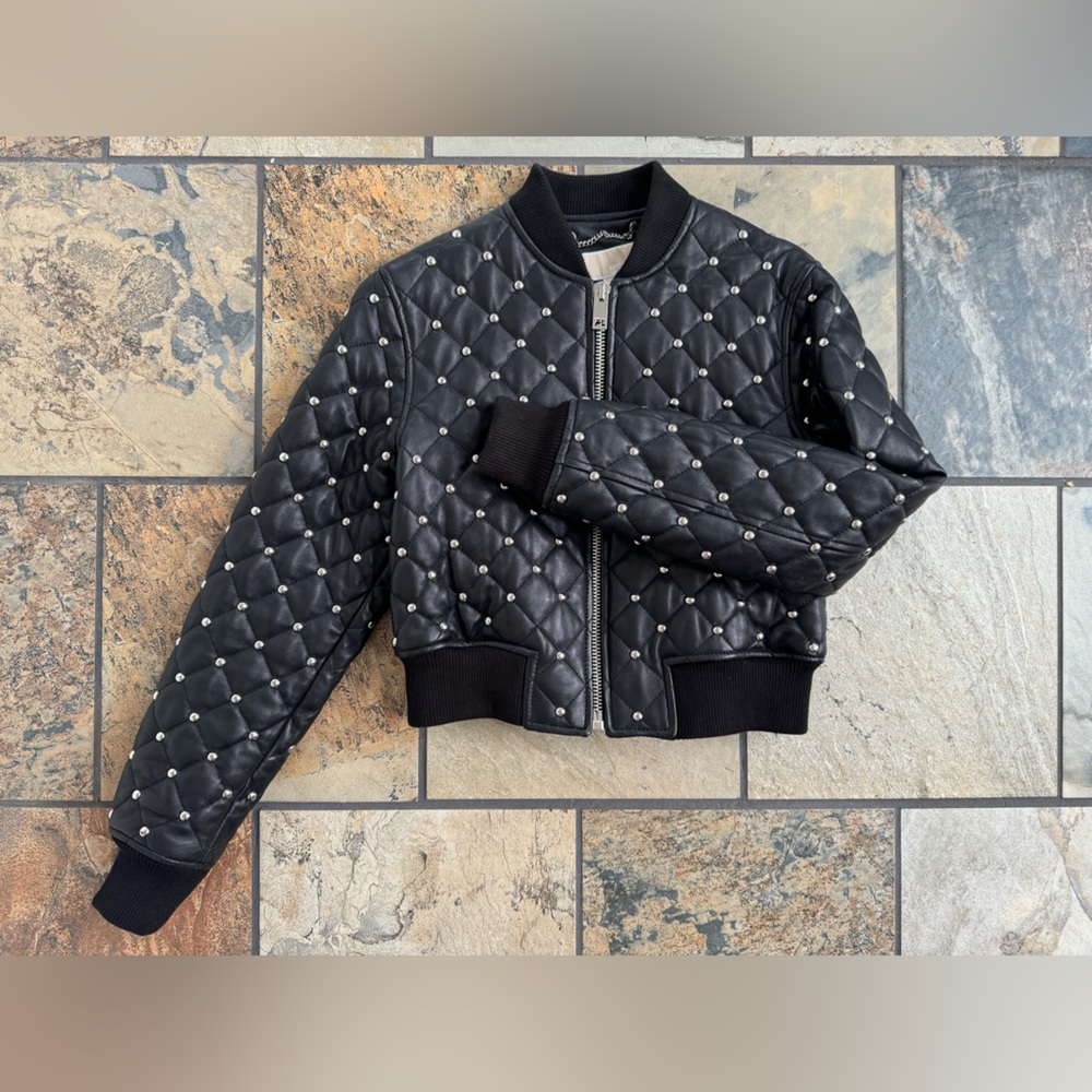 Michael Kors Silver Studded Leather Jacket